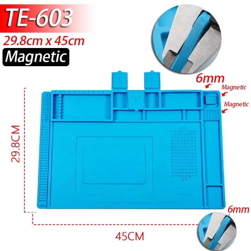 Tapis de réparation silicone pour soudure — compartiments magnétiques