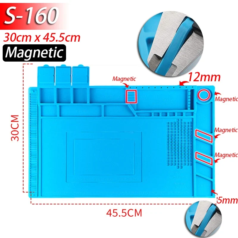 Tapis de réparation silicone pour soudure — compartiments magnétiques