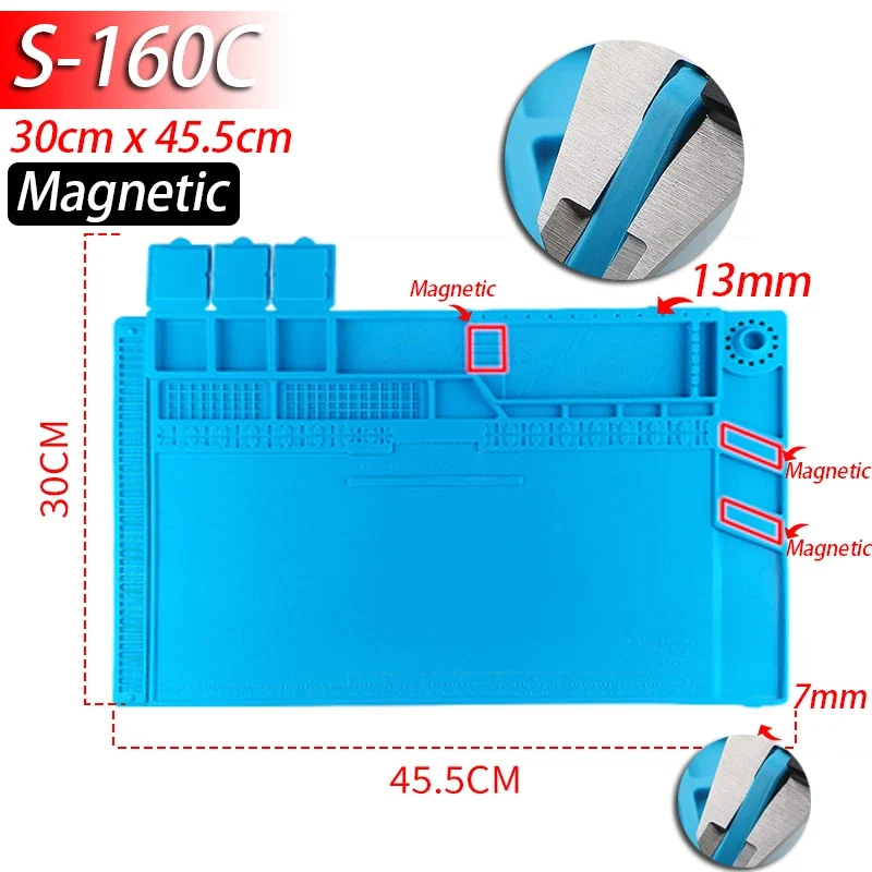 Tapis de réparation silicone pour soudure — compartiments magnétiques