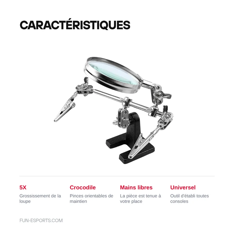 Troisième main loupe 5X pour soudure — pinces crocodile FEITA TE-805