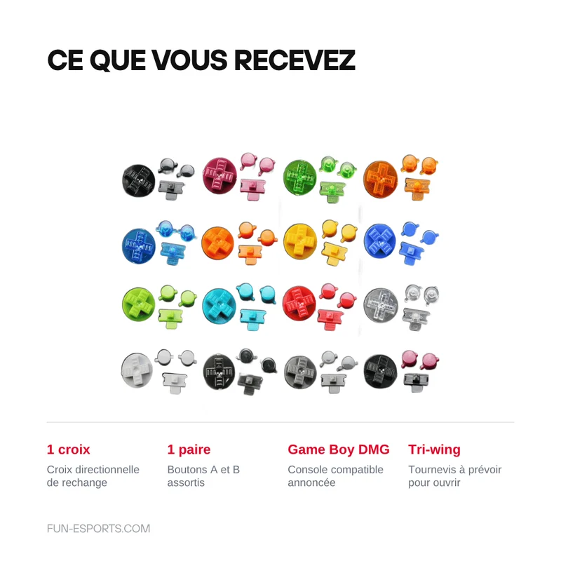 Boutons A/B et croix directionnelle Game Boy — kit de remplacement