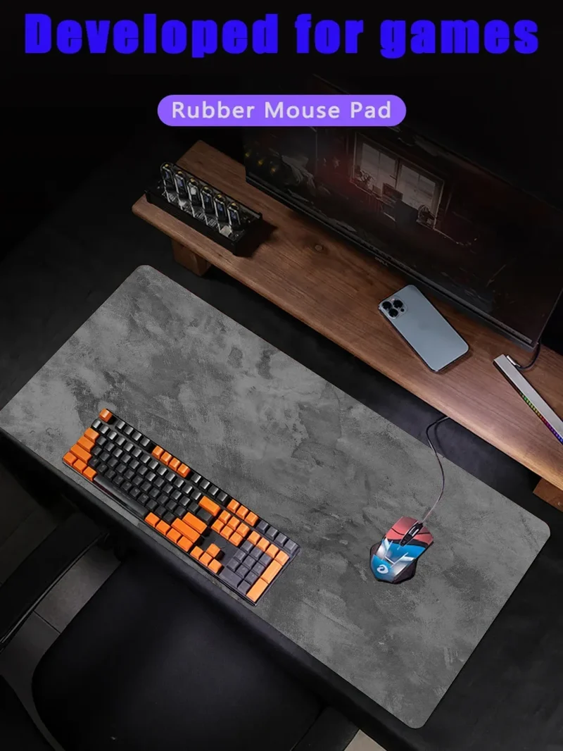 Tapis de souris XXL série grise — bords surjetés, base caoutchouc