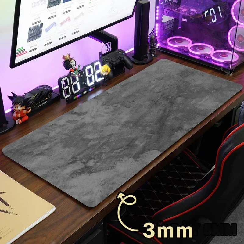 Tapis de souris XXL série grise — bords surjetés, base caoutchouc