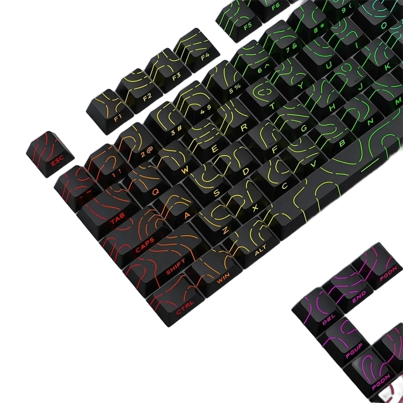 Keycaps PBT topographiques — légendes latérales, tiges MX