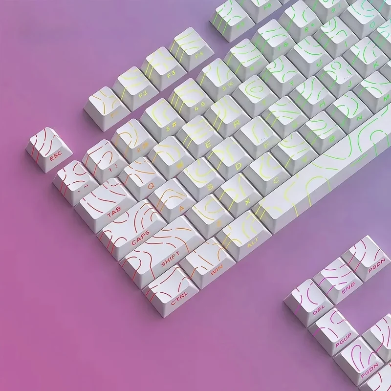 Keycaps PBT topographiques — légendes latérales, tiges MX