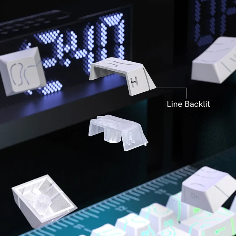 Keycaps PBT topographiques — légendes latérales, tiges MX