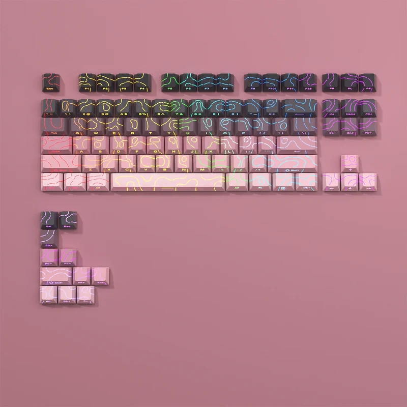 Keycaps PBT topographiques — légendes latérales, tiges MX