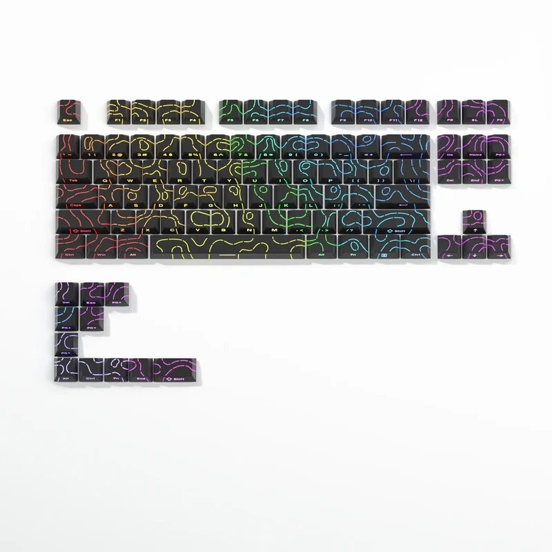 Keycaps PBT topographiques — légendes latérales, tiges MX