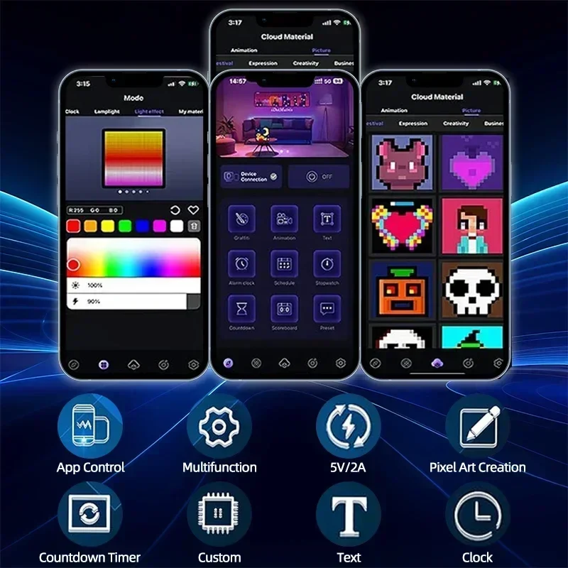 Panneau LED pixel pilotable par application — 16×16 ou 32×32