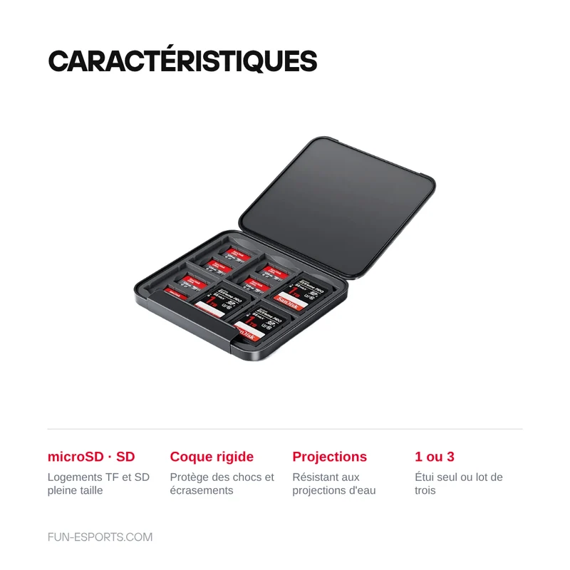 Étui de rangement cartes microSD et SD — antichoc, résistant à l'eau