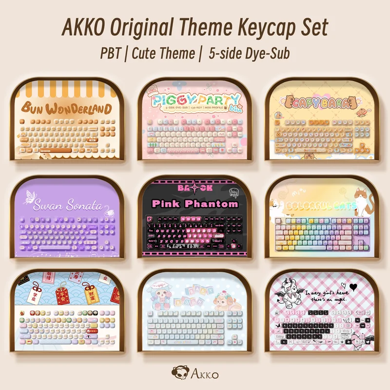 Set de keycaps PBT Akko — profils MOG, MOA et MAO, dye-sub 5 faces