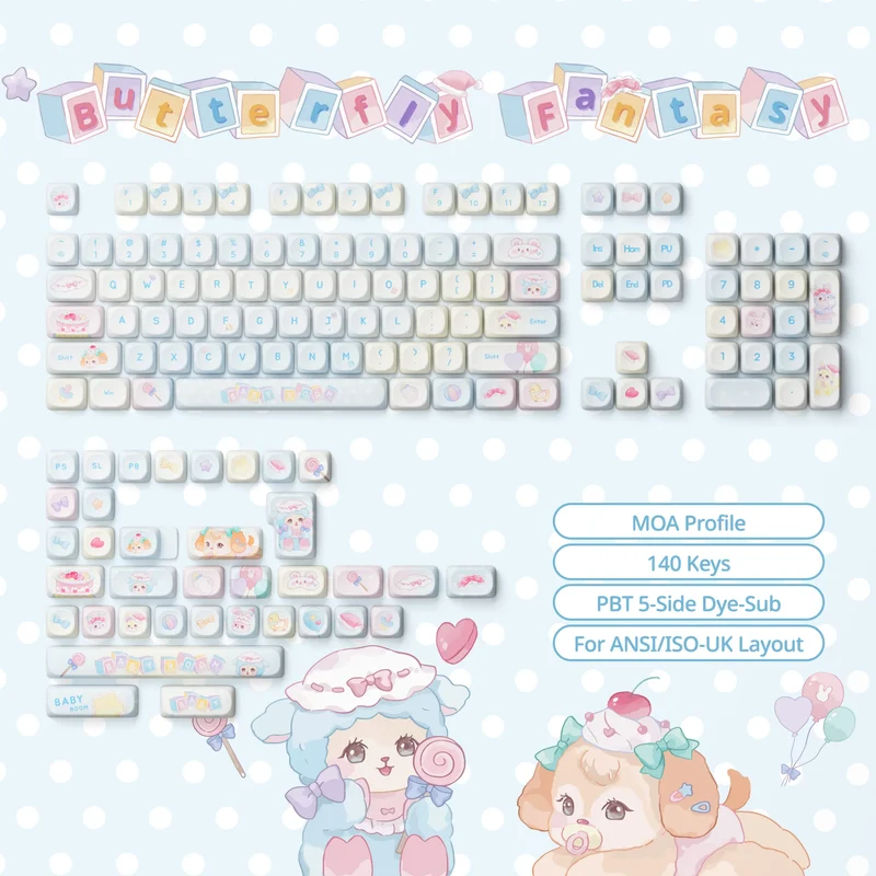 Set de keycaps PBT Akko — profils MOG, MOA et MAO, dye-sub 5 faces