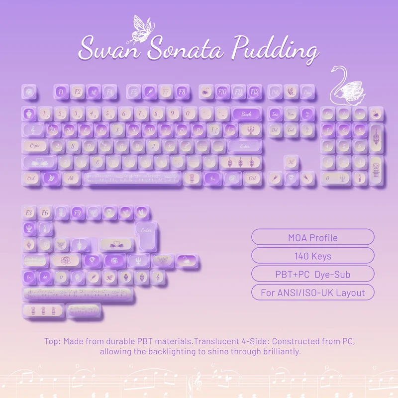 Set de keycaps PBT Akko — profils MOG, MOA et MAO, dye-sub 5 faces