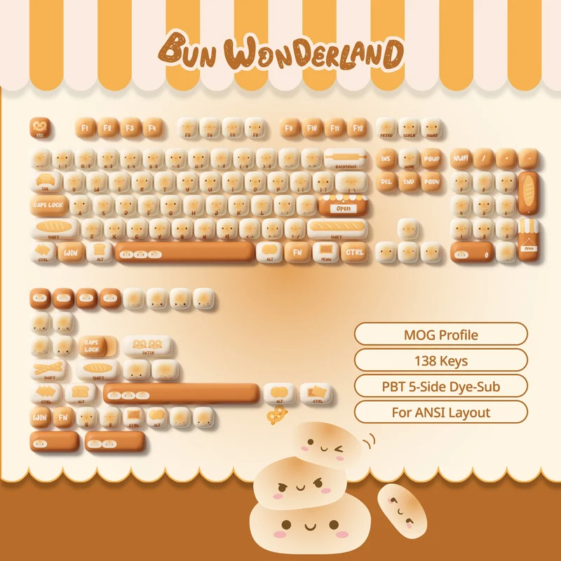 Set de keycaps PBT Akko — profils MOG, MOA et MAO, dye-sub 5 faces