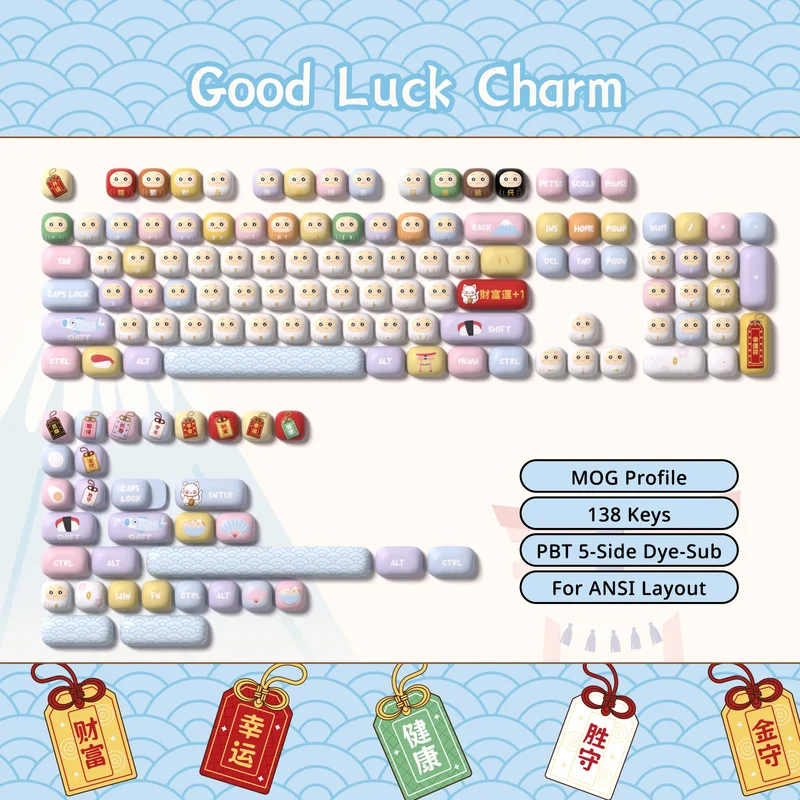 Set de keycaps PBT Akko — profils MOG, MOA et MAO, dye-sub 5 faces
