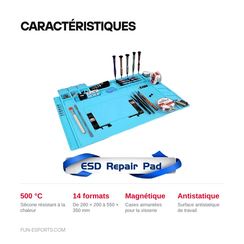 Tapis de soudure silicone magnétique — antistatique, 14 formats