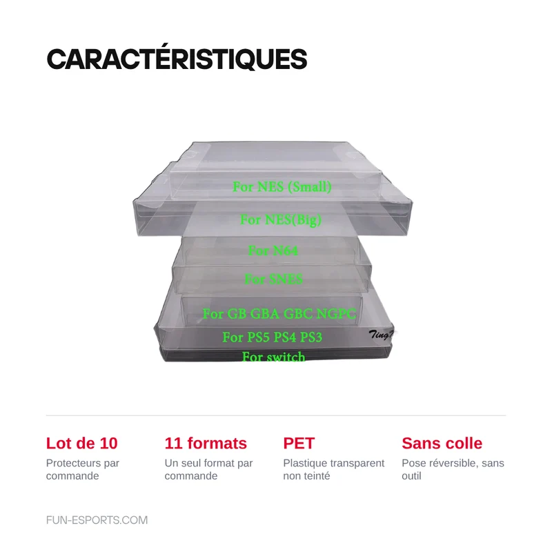 Protecteurs de boîtes de jeux rétro en PET — lot de 10, 11 formats