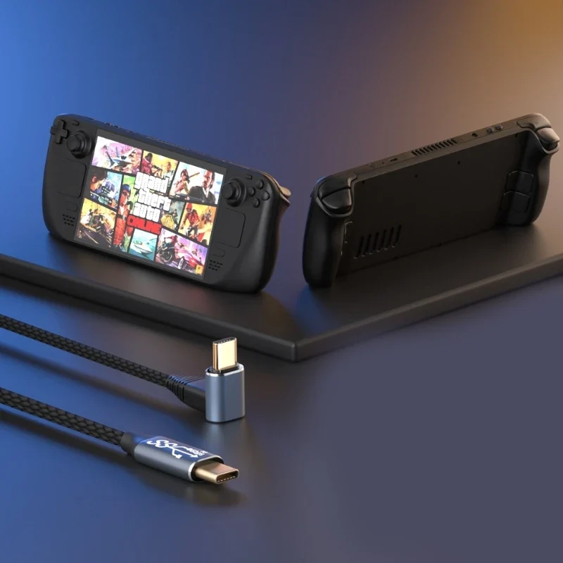 Câble USB-C coudé 90° 100 W — charge et données pour console portable