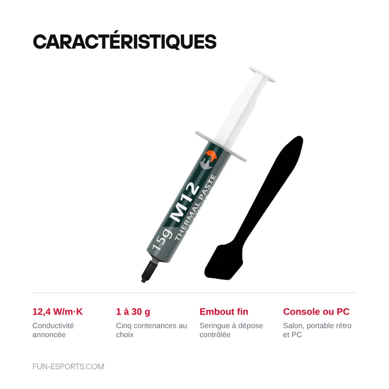 Pâte thermique 12,4 W/m·K pour console et PC — seringue 1 à 30 g