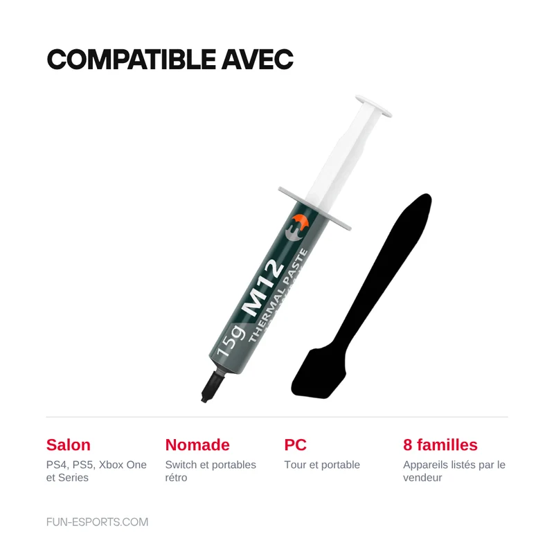 Pâte thermique 12,4 W/m·K pour console et PC — seringue 1 à 30 g
