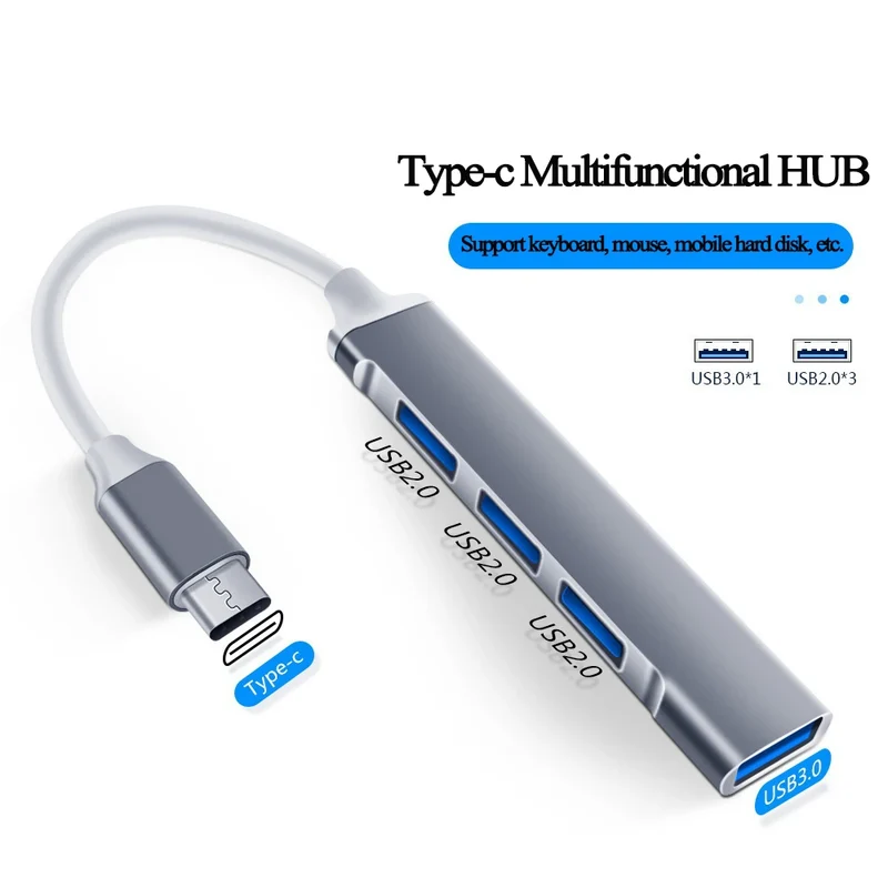 Hub USB 4 ports USB-A ou USB-C — norme USB 3.0, câble 15 cm
