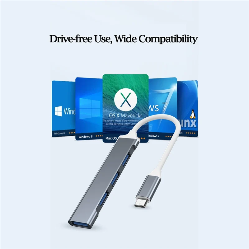 Hub USB 4 ports USB-A ou USB-C — norme USB 3.0, câble 15 cm