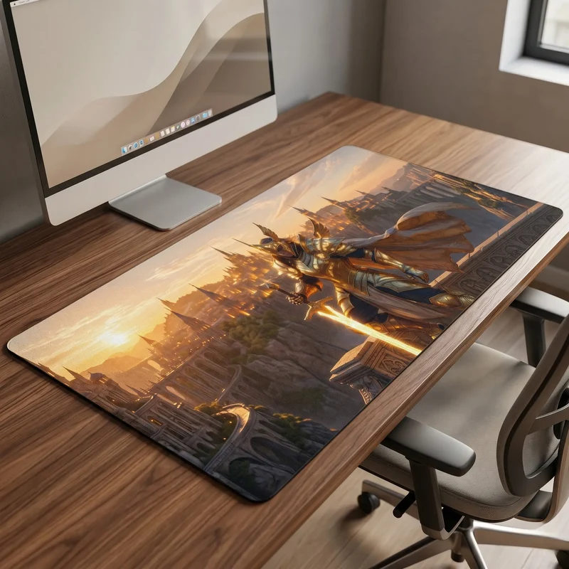 Tapis de Souris XXL Chevalier d'Or | PopMyPad | 900x400mm | 3mm | Antidérapant Haute Précision