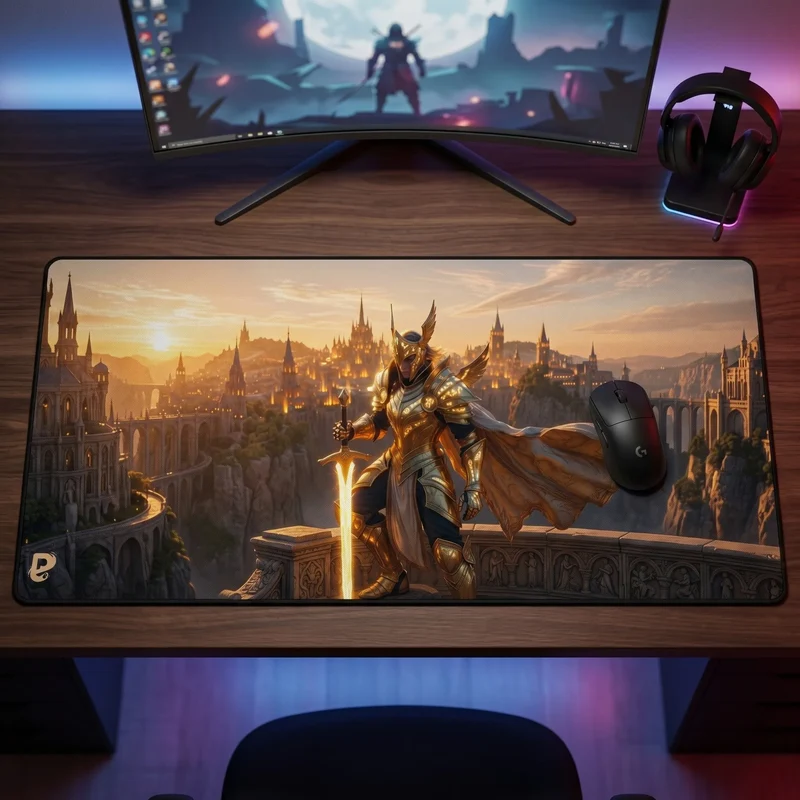Tapis de Souris XXL Chevalier d'Or | PopMyPad | 900x400mm | 3mm | Antidérapant Haute Précision