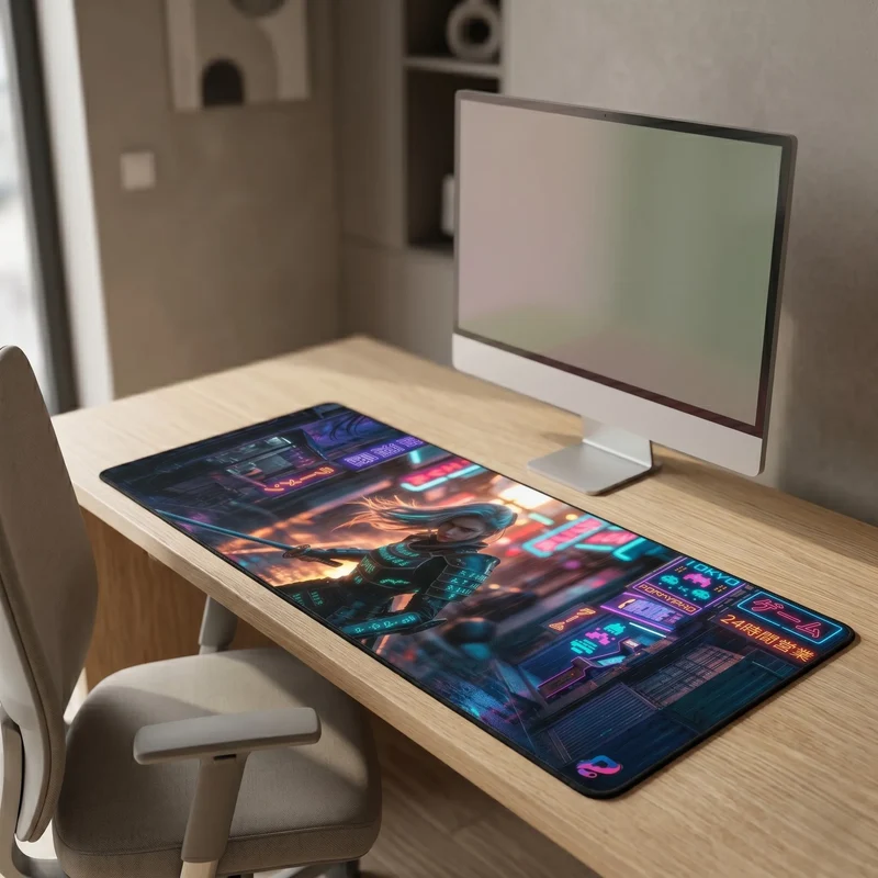 Tapis de souris XXL Cyberpunk Samurai | PopMyPad | 900x400mm | 3 mm | Vitesse et Précision.