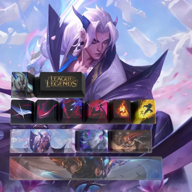 Keycaps Yone League of Legends – Esprit japonais sur clavier gris et blanc