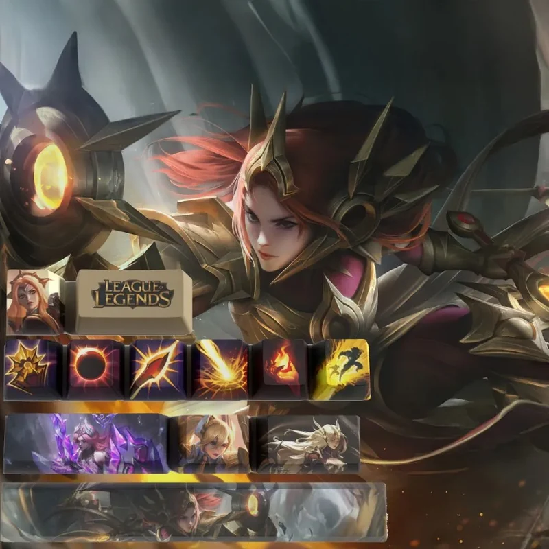 Keycaps Leona League of Legends – l'or solaire sur clavier blanc