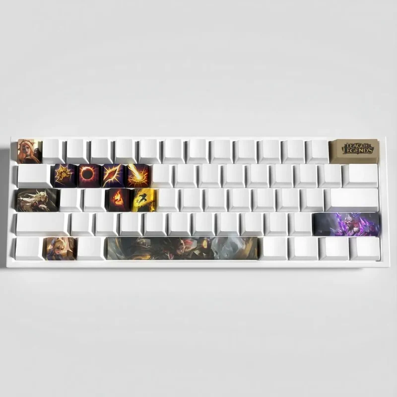 Keycaps Leona League of Legends – l'or solaire sur clavier blanc