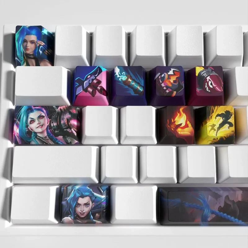 Keycaps Jinx League of Legends – Set 12 touches PBT bleu et rose