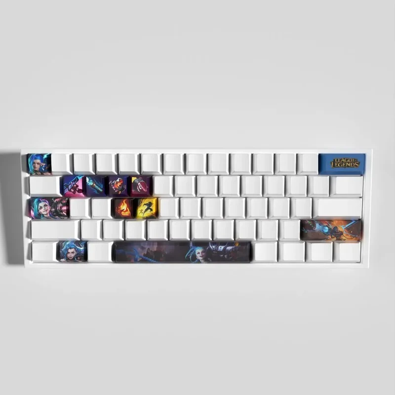 Keycaps Jinx League of Legends – Set 12 touches PBT bleu et rose