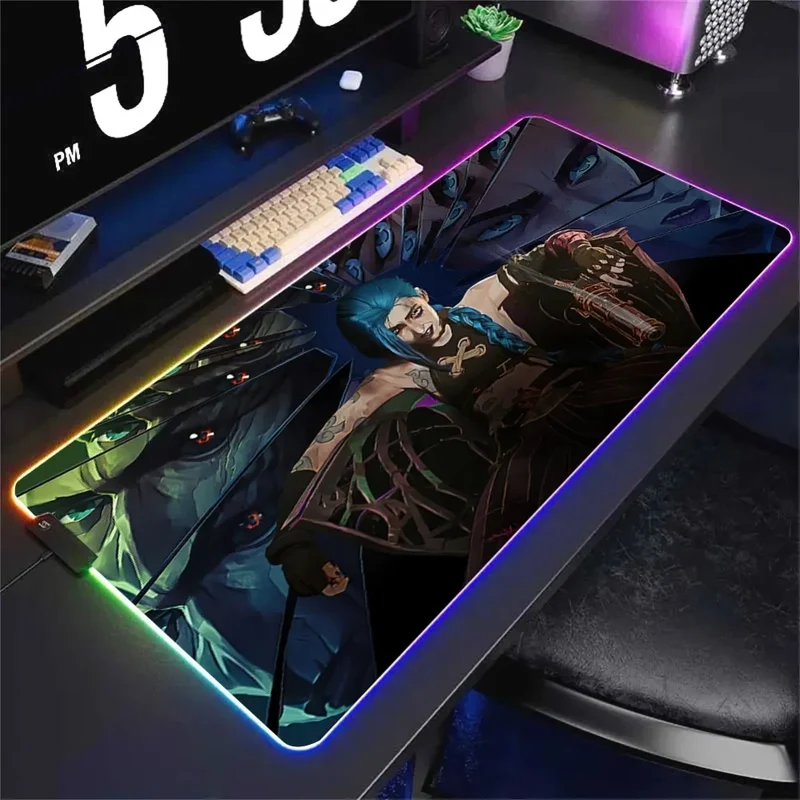Tapis de souris XXL Jinx, Powder et Silco – contour LED USB, 3 mm