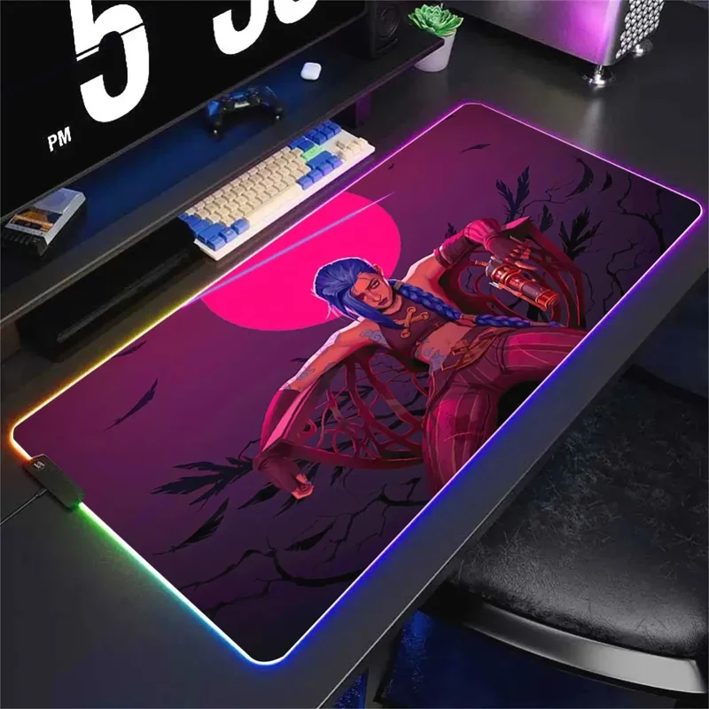 Tapis de souris XXL Jinx, Powder et Silco – contour LED USB, 3 mm