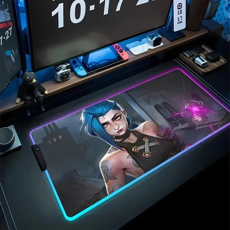 Tapis de souris XXL Jinx et Vi – cinq visuels, contour LED USB
