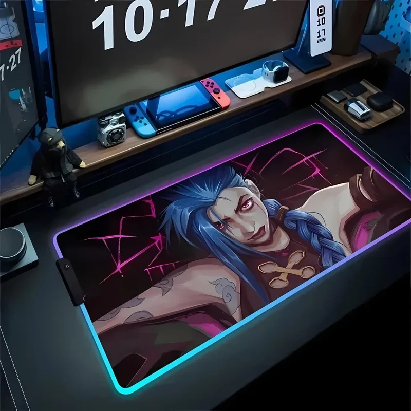 Tapis de souris XXL Jinx et Vi – cinq visuels, contour LED USB
