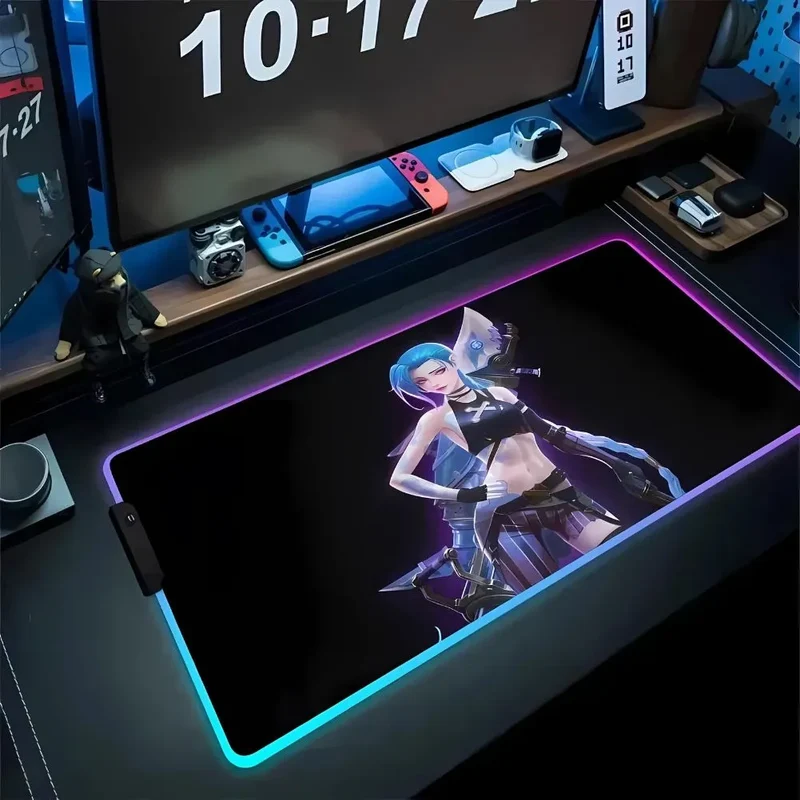 Tapis de souris XXL Jinx et Vi – cinq visuels, contour LED USB