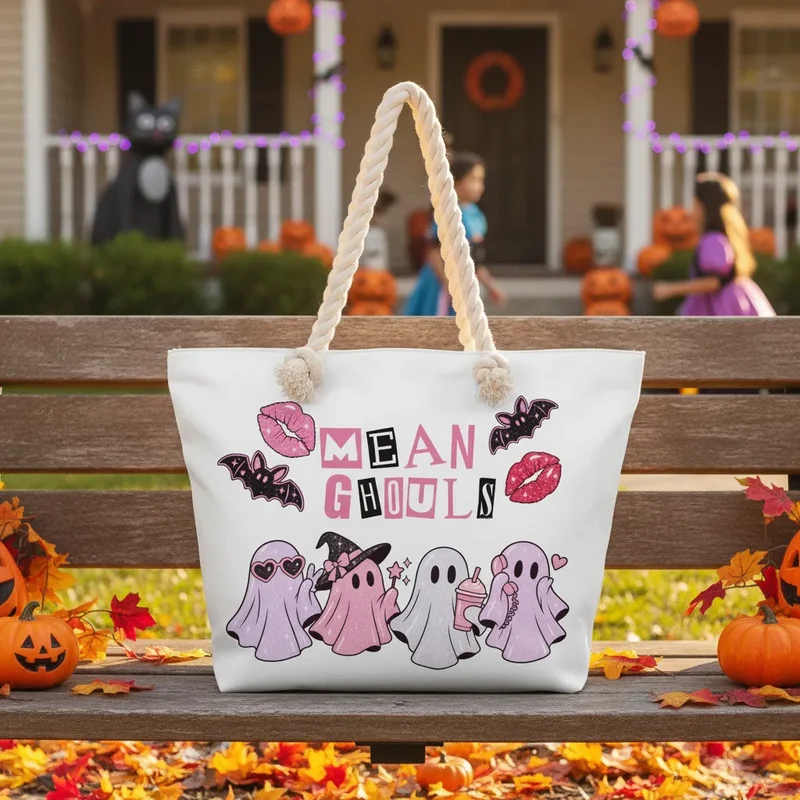 Custom Mean Ghouls Hemp Rope Beach Bag | Shopify Product Personalizer