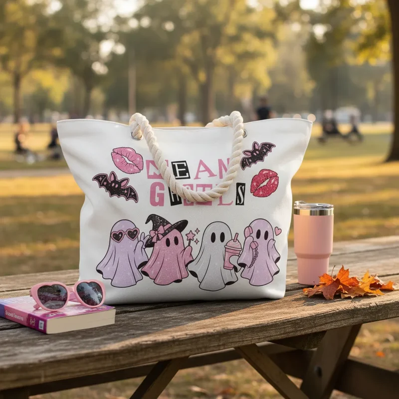 Custom Mean Ghouls Hemp Rope Beach Bag | Shopify Product Personalizer