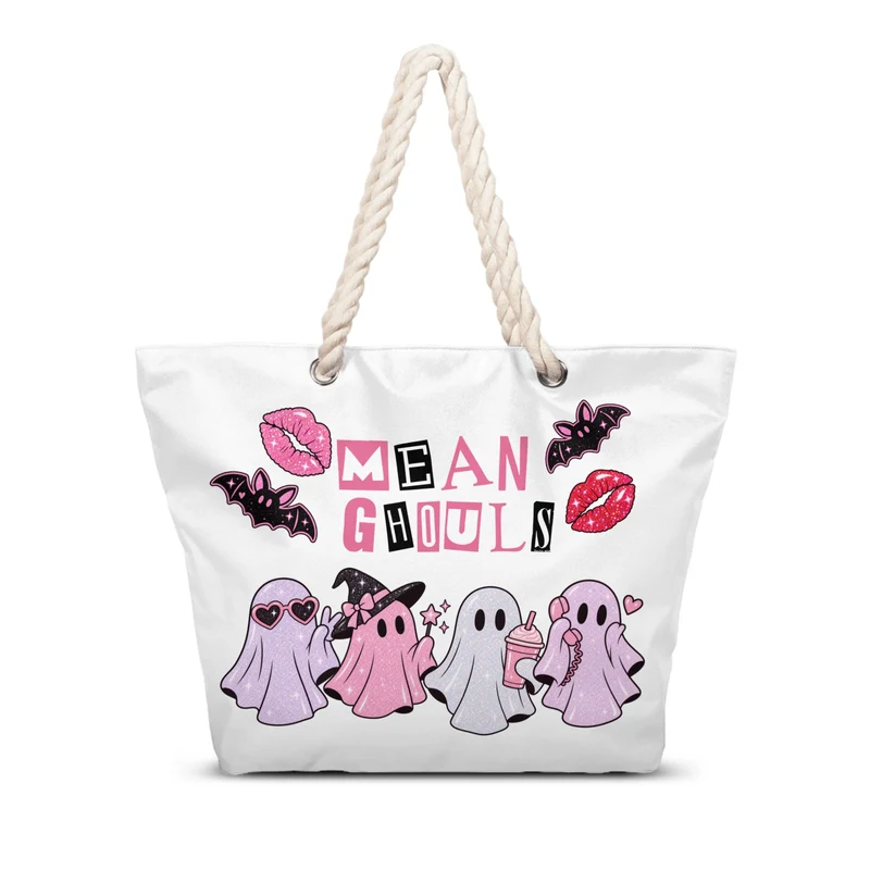 Custom Mean Ghouls Hemp Rope Beach Bag | Shopify Product Personalizer
