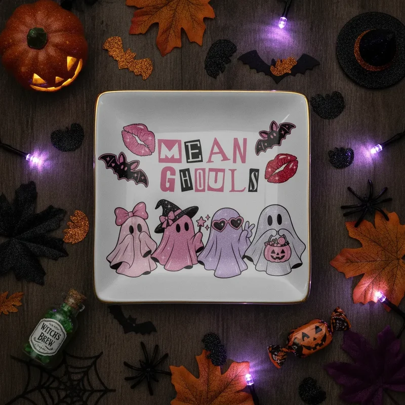 Custom Mean Ghouls Square Ceramic Ring Dish | Shopify Product Personalizer
