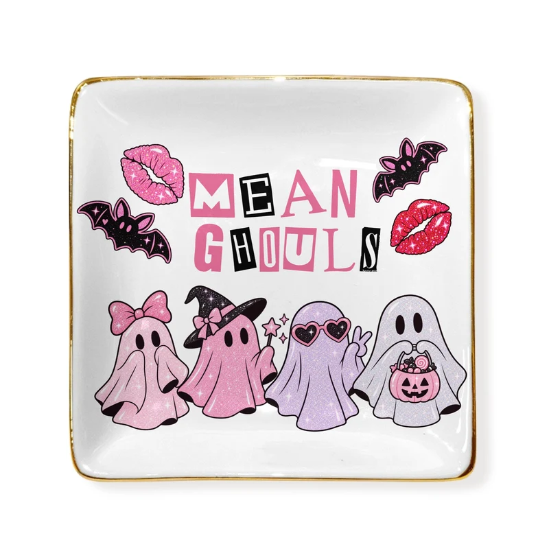 Custom Mean Ghouls Square Ceramic Ring Dish | Shopify Product Personalizer