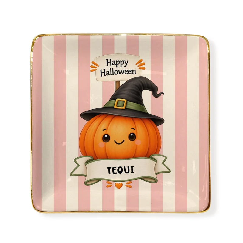 Custom Happy Halloween Square Ceramic Ring Dish | Shopify Product Personalizer