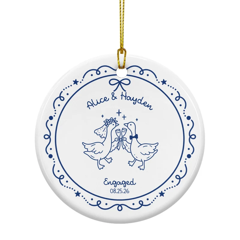 Custom Newlyweds Circle Ceramic Ornament | Shopify Product Personalizer