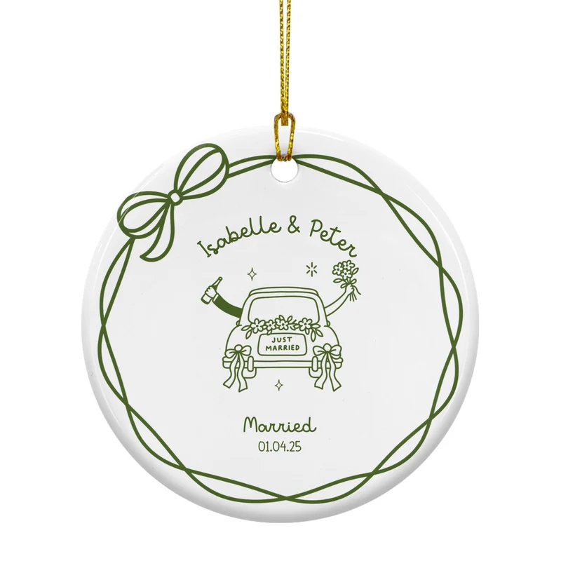 Custom Newlyweds Circle Ceramic Ornament | Shopify Product Personalizer