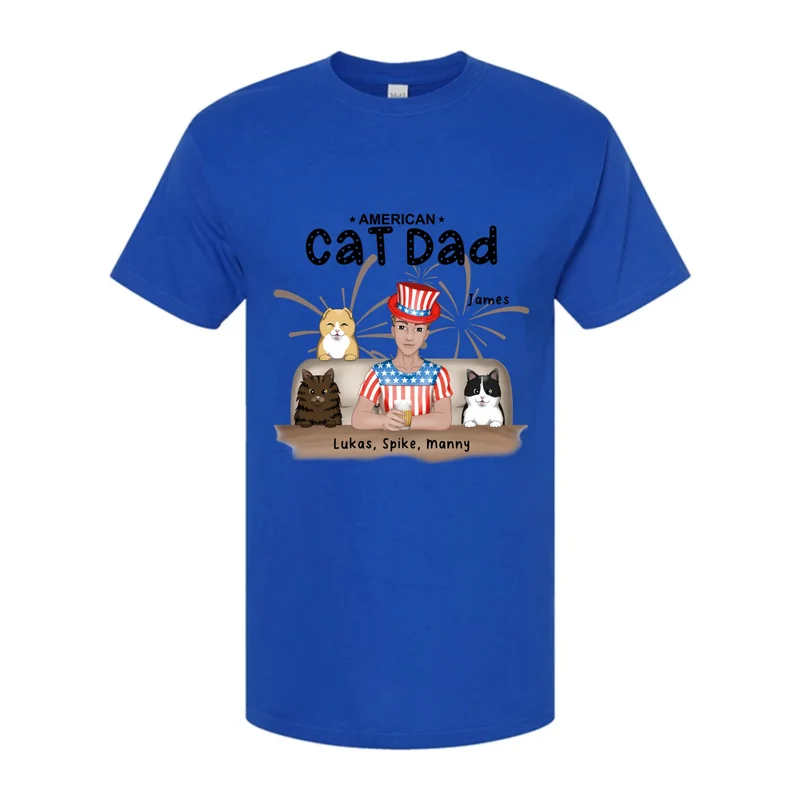 Custom 4th of July Cat Dad Short Sleeve T-Shirt | Shopify Product Personalizer