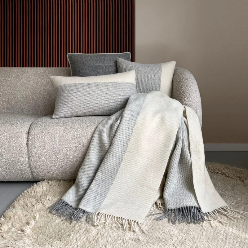Plaid laine gris et blanc