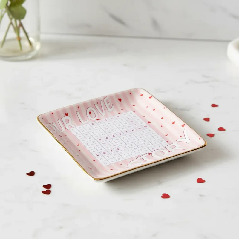 Custom Square Ceramic Ring Dish - Our Love Word Search | Shopify Product Personalizer